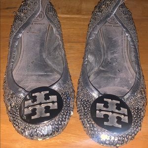 Sequin silver Tory Burch Flats
